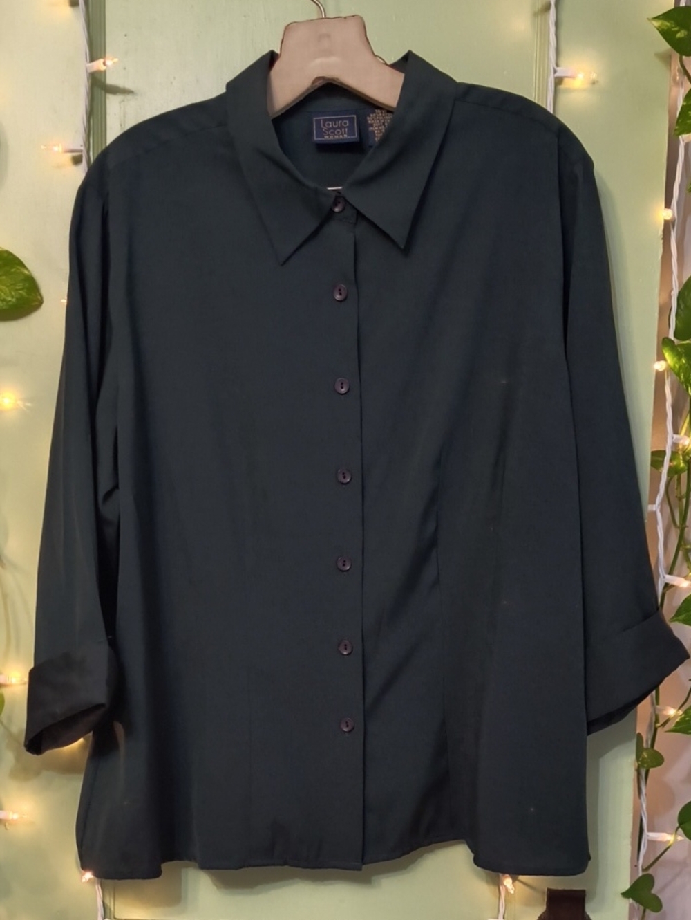 Women's Laura Scott Dark Forest Green Semi Sleeve Button Up Blouse 16W